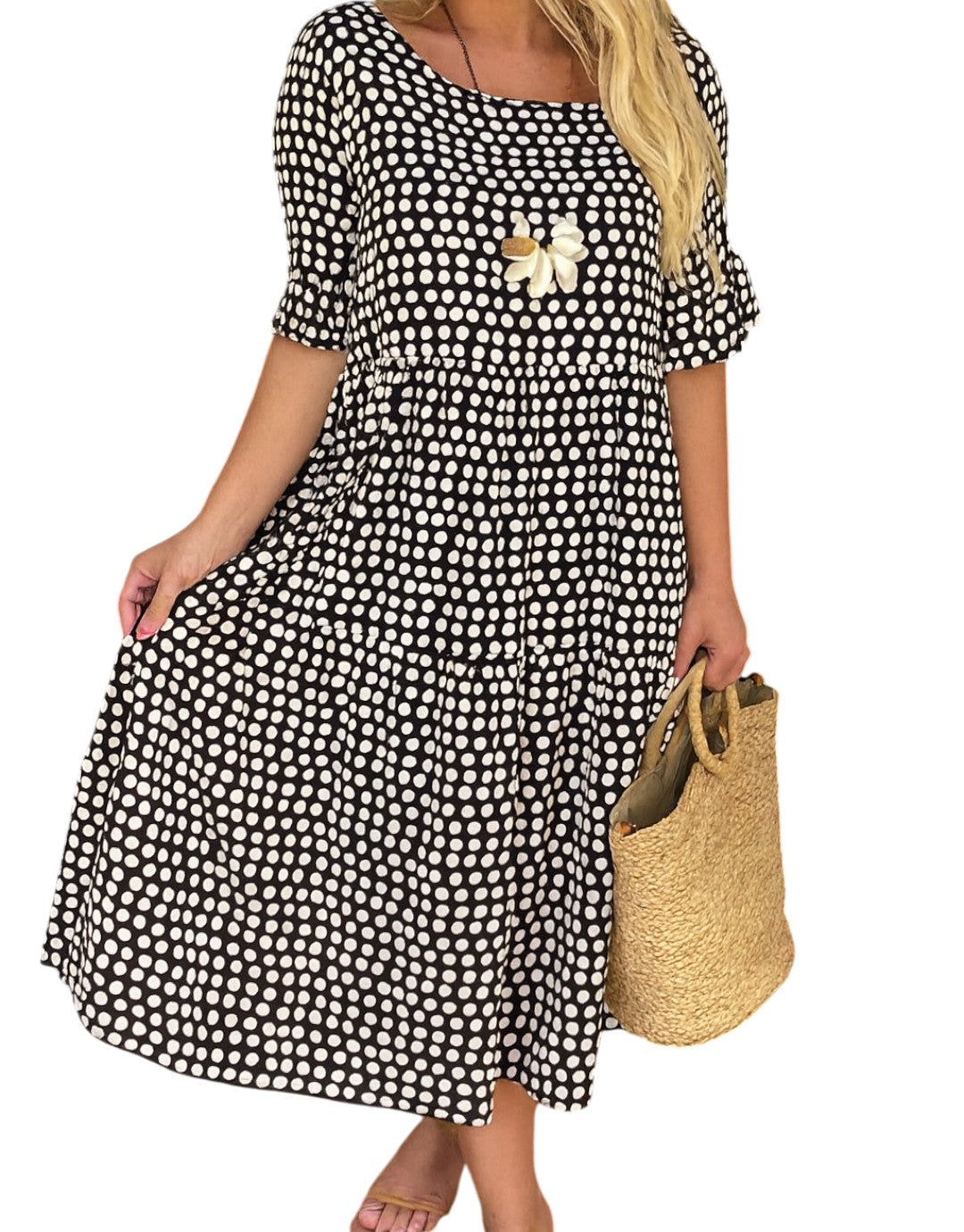 Cassandra - Rochie midi cu mânecă scurtă