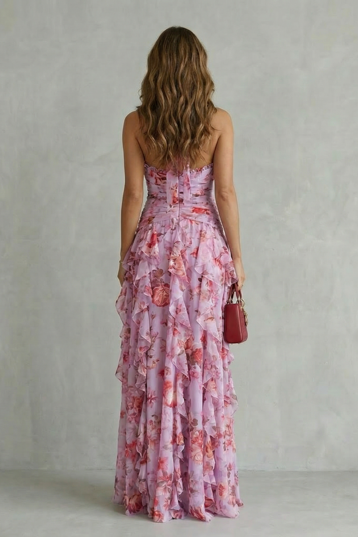 RENATA – Gėlėta halter maxi suknelė
