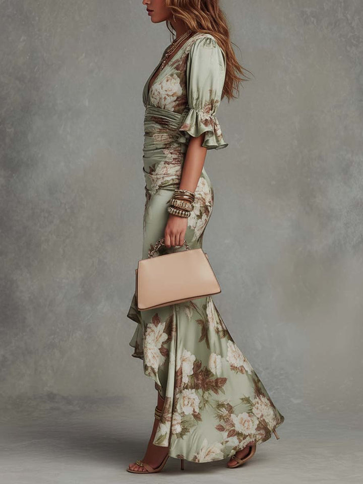 Anastasia | Rochie maxi elegantă cu imprimeu floral și volane