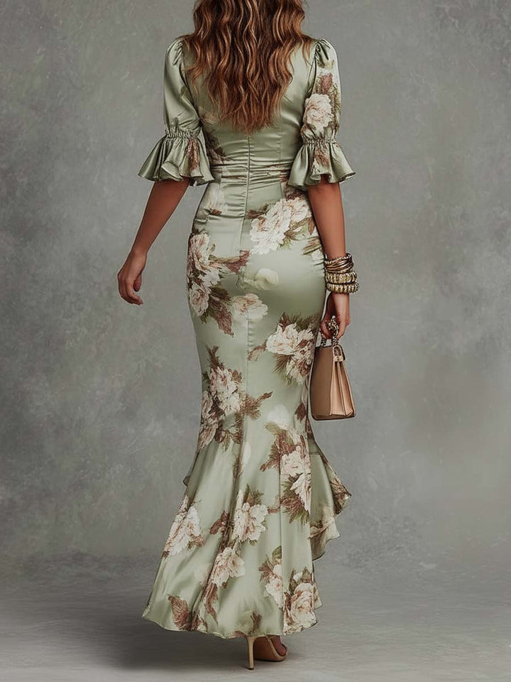 Anastasia | Rochie maxi elegantă cu imprimeu floral și volane