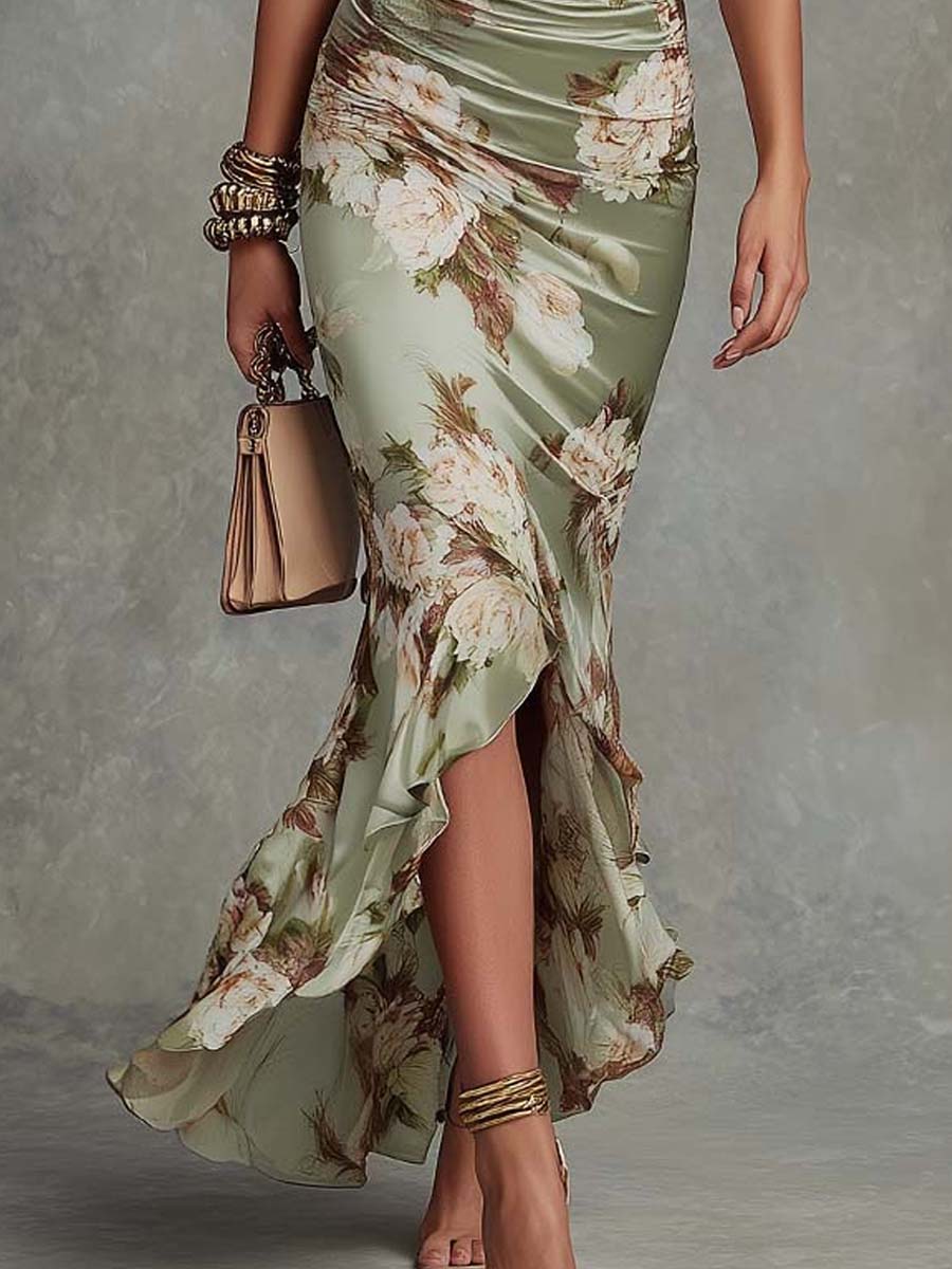 Anastasia | Rochie maxi elegantă cu imprimeu floral și volane