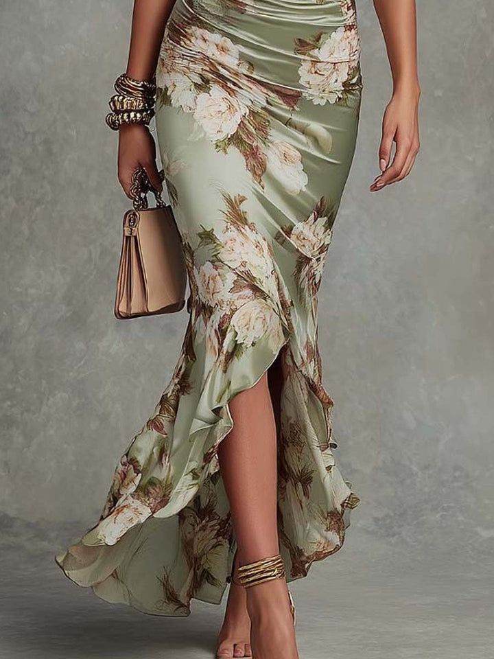 Anastasia | Rochie maxi elegantă cu imprimeu floral și volane