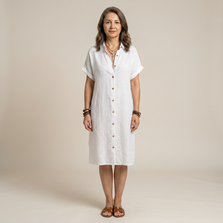 Celeste | Rochie tip cămașă vaporoasă cu nasturi
