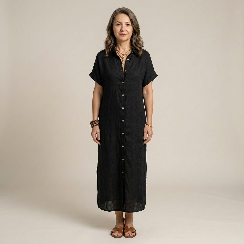 Celeste | Rochie tip cămașă vaporoasă cu nasturi