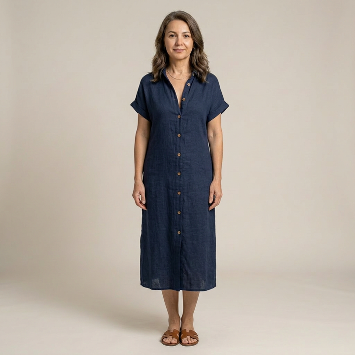 Celeste | Rochie tip cămașă vaporoasă cu nasturi