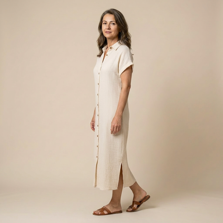 Celeste | Rochie tip cămașă vaporoasă cu nasturi
