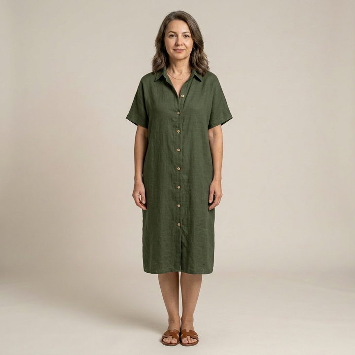 Celeste | Rochie tip cămașă vaporoasă cu nasturi