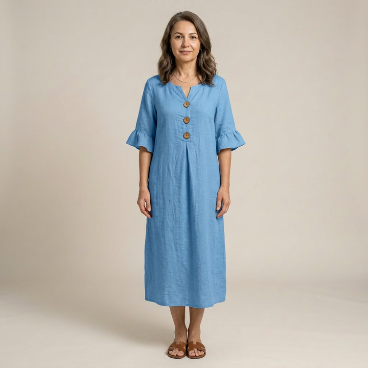 Stacy | Rochie vaporoasă cu detalii cu nasturi