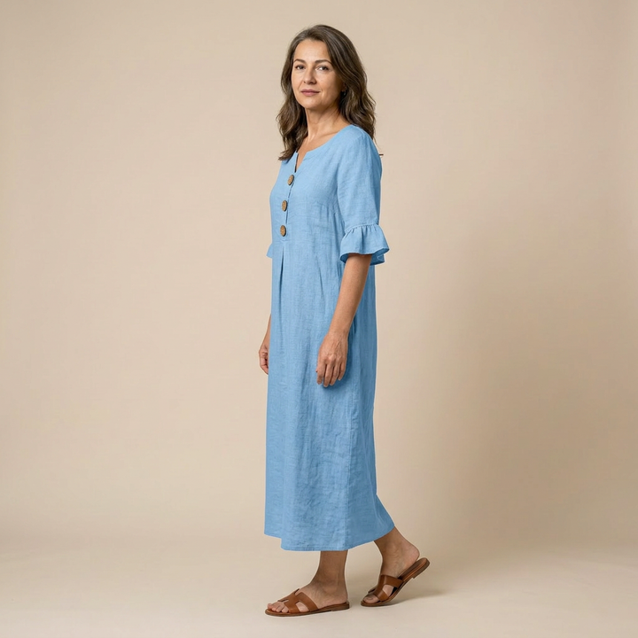 Stacy | Rochie vaporoasă cu detalii cu nasturi