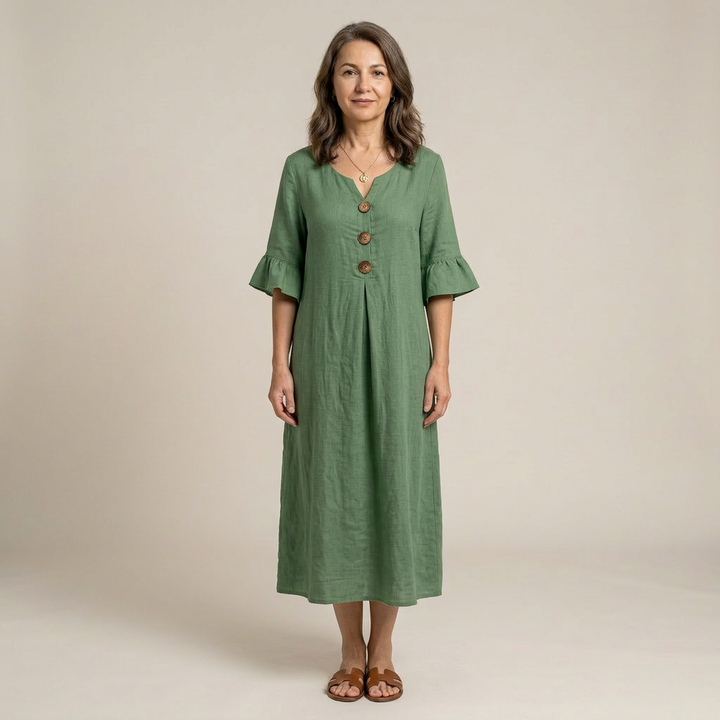 Stacy | Rochie vaporoasă cu detalii cu nasturi