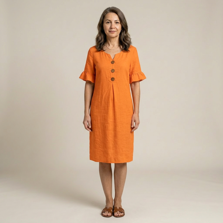 Stacy | Rochie vaporoasă cu detalii cu nasturi