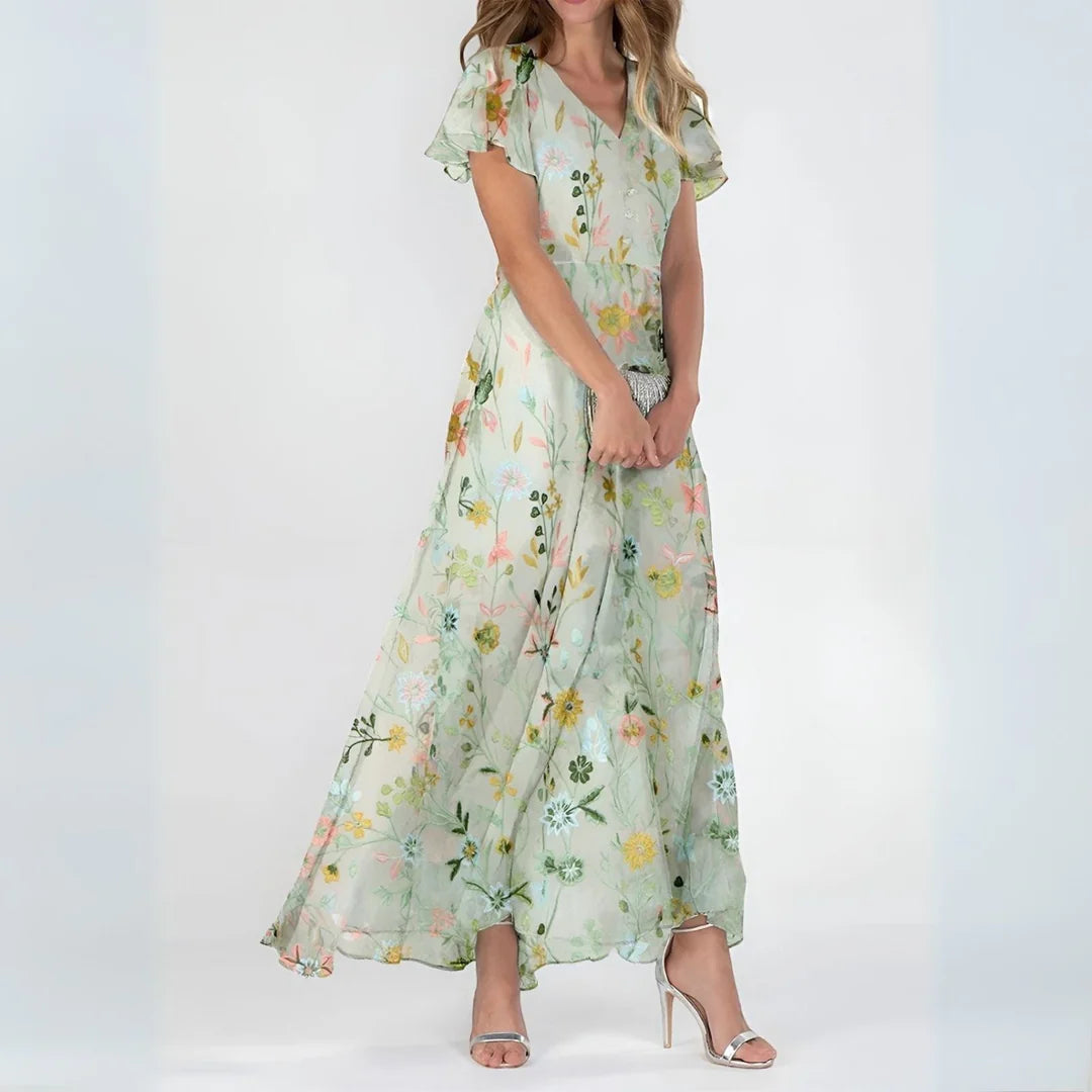 Audrey | Rochie Maxi Romantică cu Imprimeu Floral