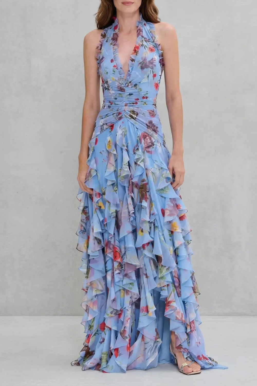 RENATA – Gėlėta halter maxi suknelė