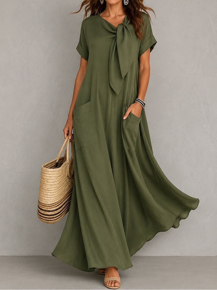 Adina | Rochie maxi elegantă cu detaliu tip fundă