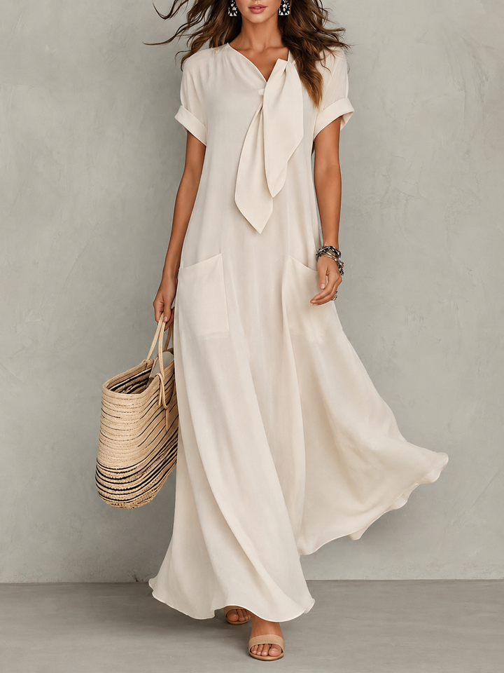 Adina | Rochie maxi elegantă cu detaliu tip fundă