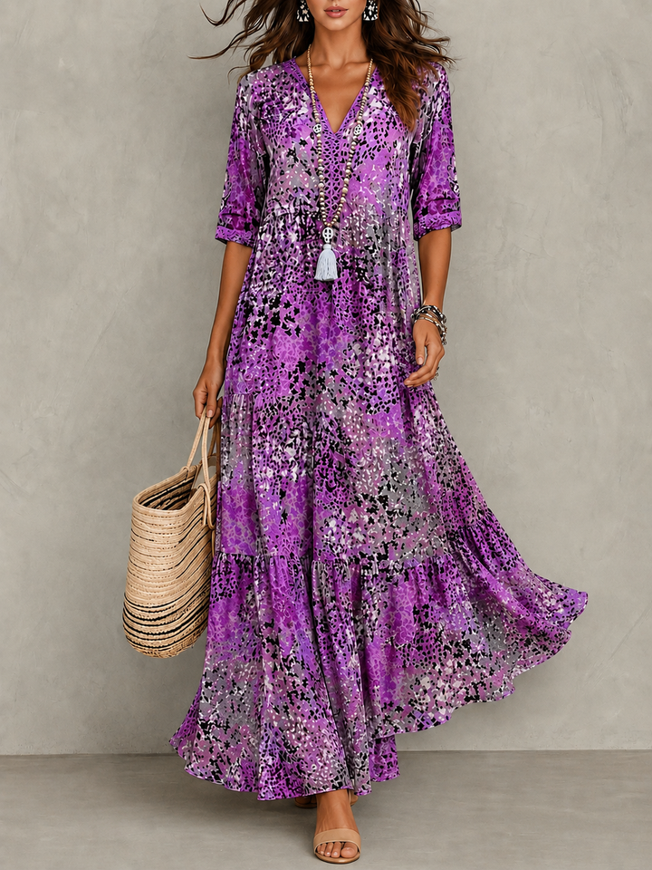 Iris | Rochie maxi elegantă cu imprimeu artistic
