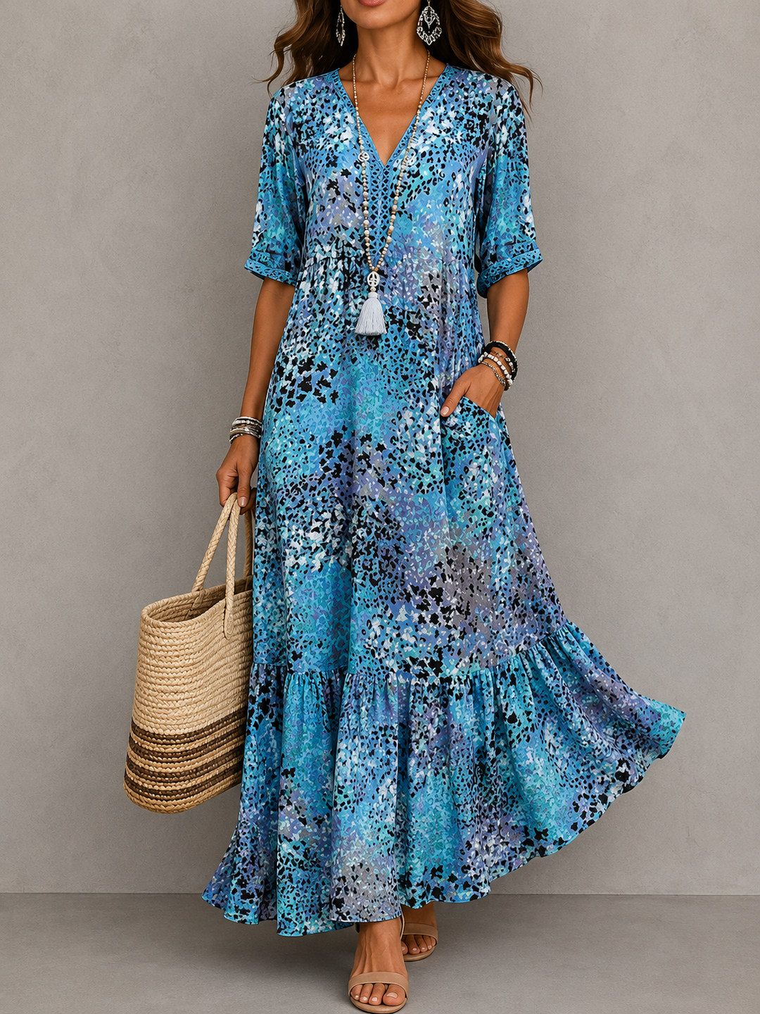 Iris | Rochie maxi elegantă cu imprimeu artistic