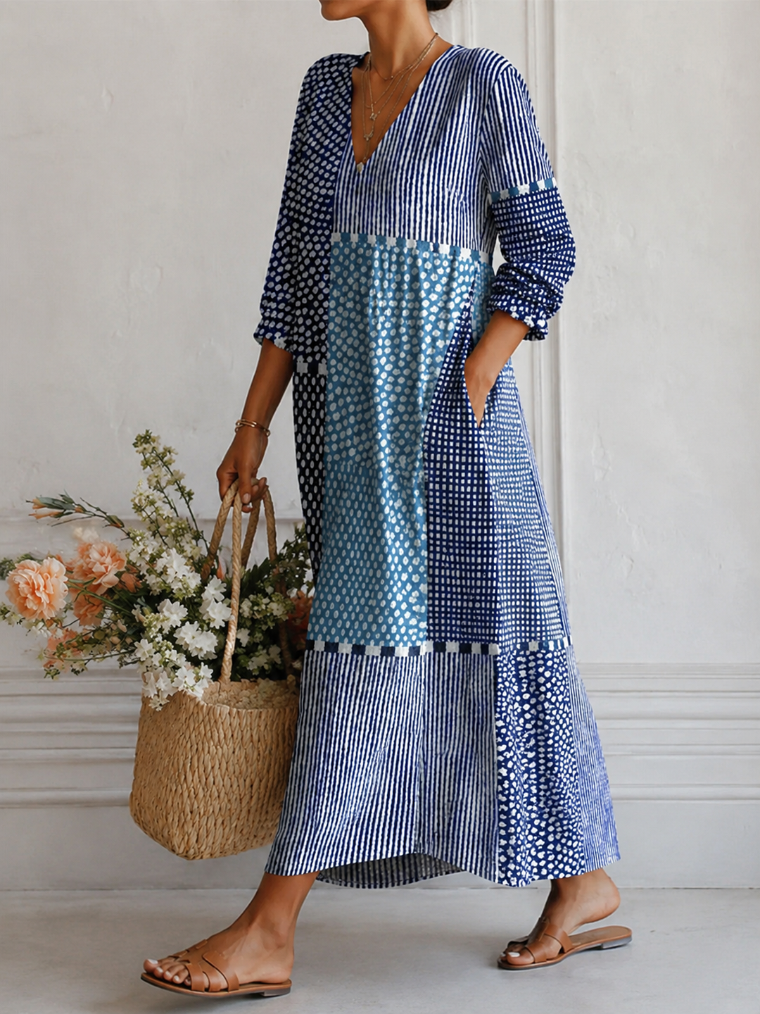 Esra | Rochie maxi confortabilă cu design patchwork