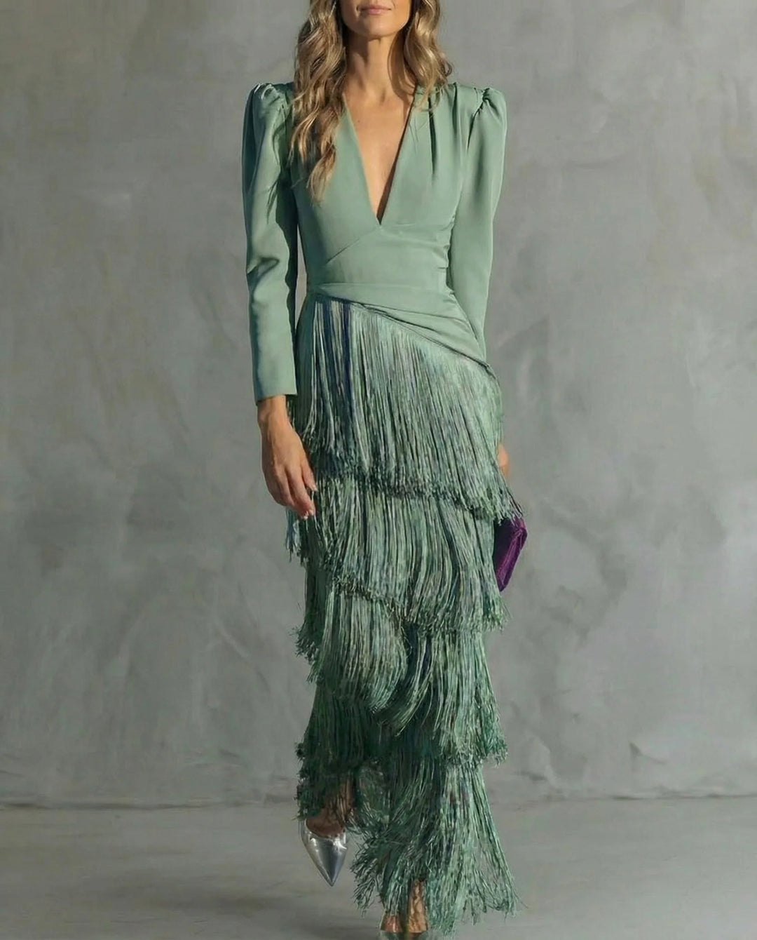 Clara | Rochie maxi elegantă cu detalii din franjuri