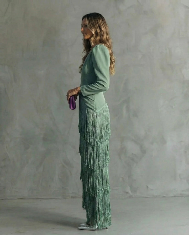 Clara | Rochie maxi elegantă cu detalii din franjuri