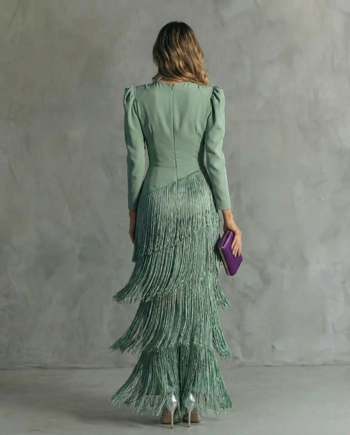 Clara | Rochie maxi elegantă cu detalii din franjuri