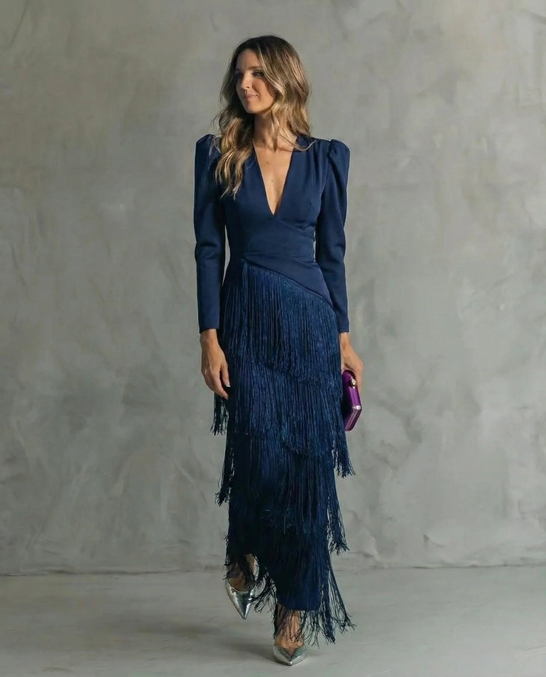 Clara | Rochie maxi elegantă cu detalii din franjuri