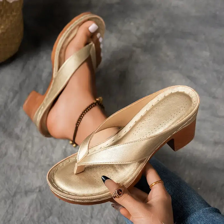 Gaia | Sandale Flip-Flop cu Toc Bloc