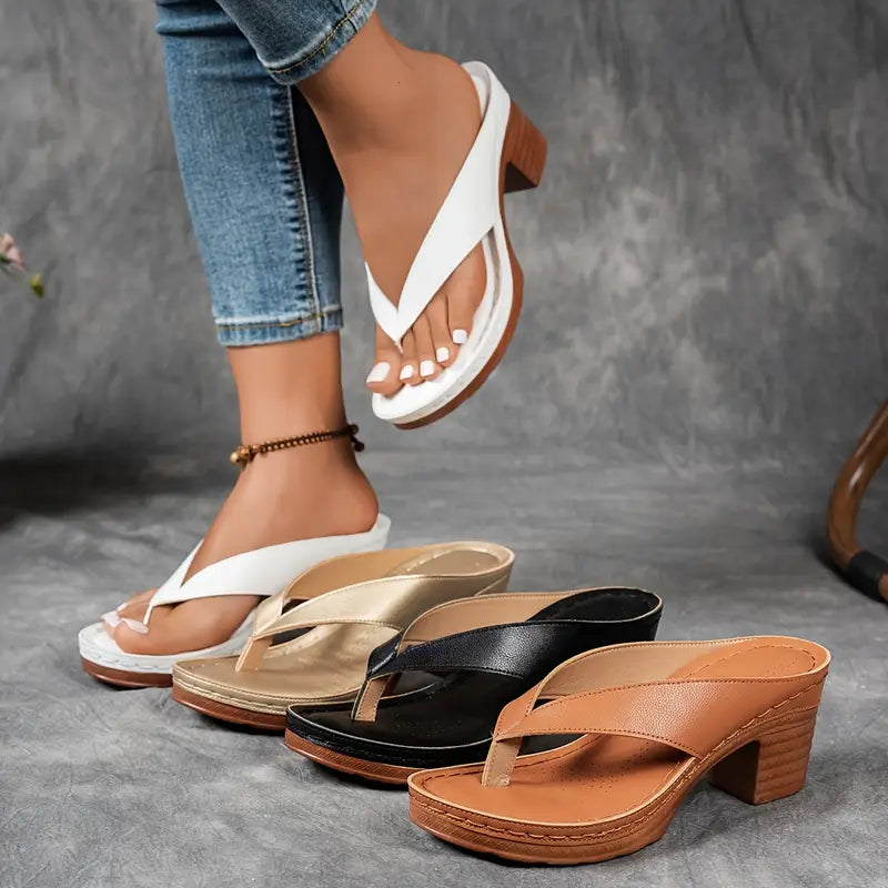 Gaia | Sandale Flip-Flop cu Toc Bloc