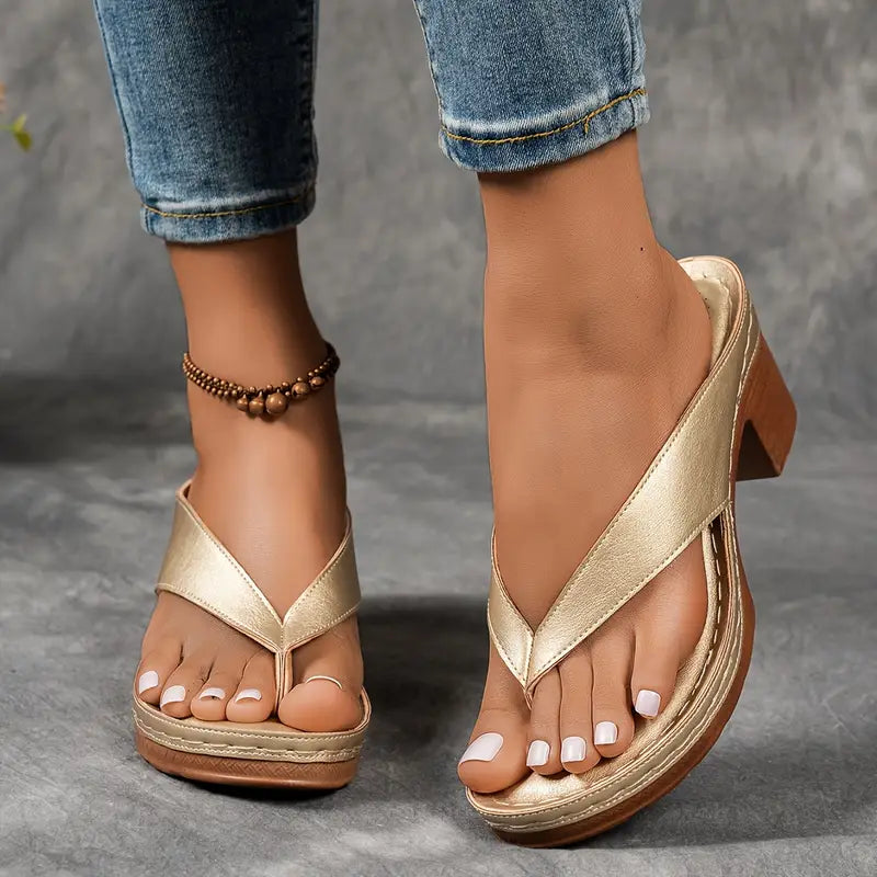 Gaia | Sandale Flip-Flop cu Toc Bloc
