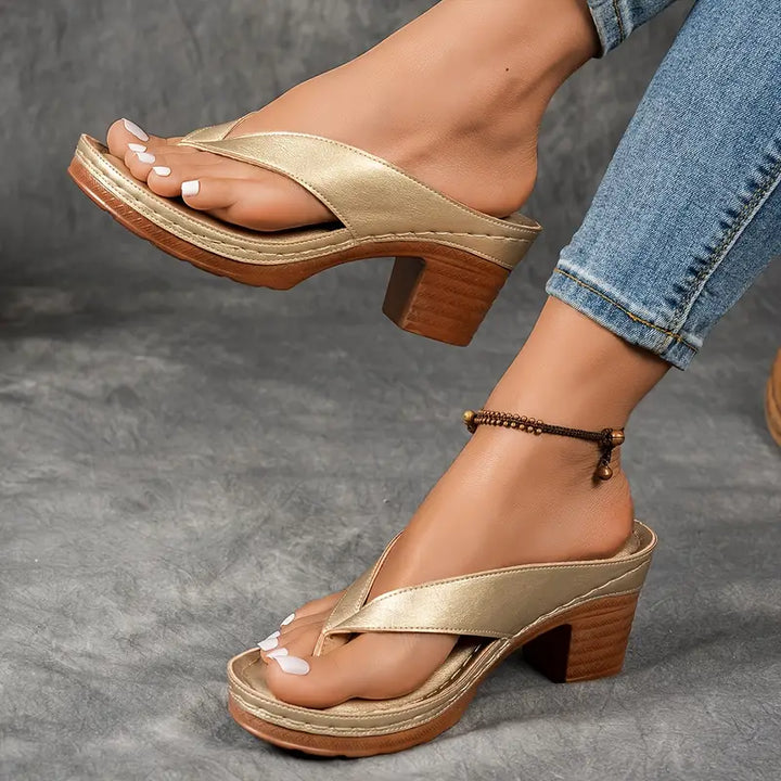 Gaia | Sandale Flip-Flop cu Toc Bloc