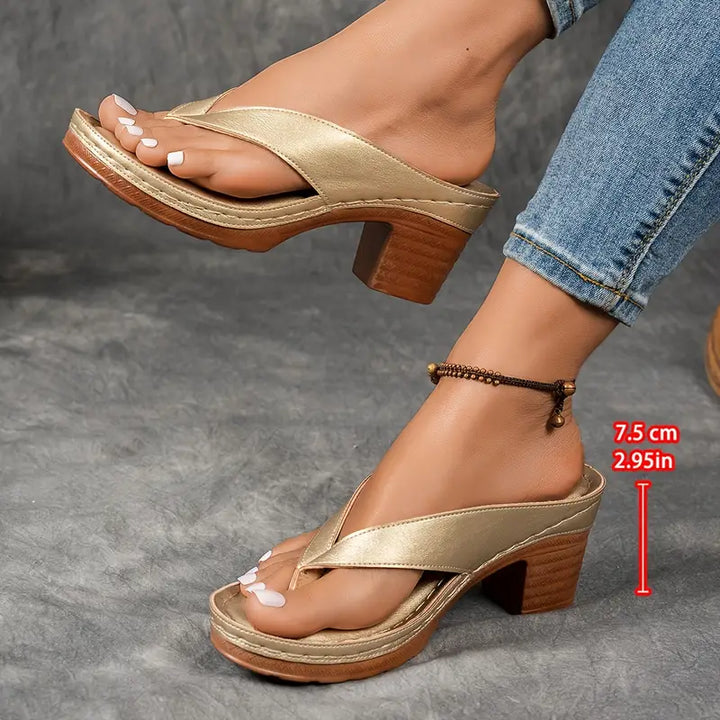Gaia | Sandale Flip-Flop cu Toc Bloc