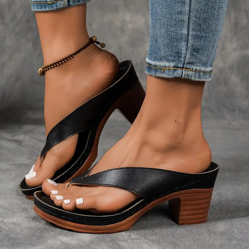 Gaia | Sandale Flip-Flop cu Toc Bloc