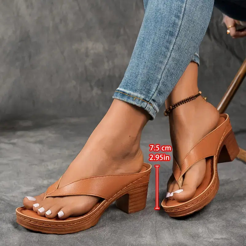 Gaia | Sandale Flip-Flop cu Toc Bloc