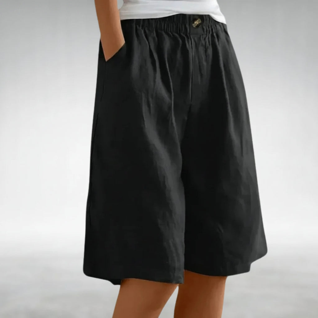 Daine | Pantaloni Scurți Largi cu Aspect de In și Talie Elastică