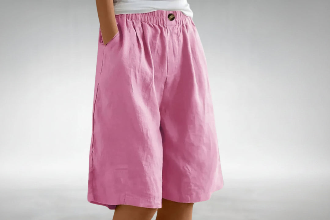 Daine | Pantaloni Scurți Largi cu Aspect de In și Talie Elastică