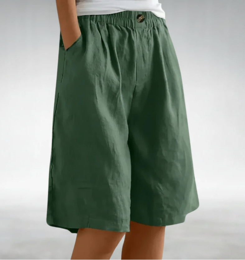 Daine | Pantaloni Scurți Largi cu Aspect de In și Talie Elastică