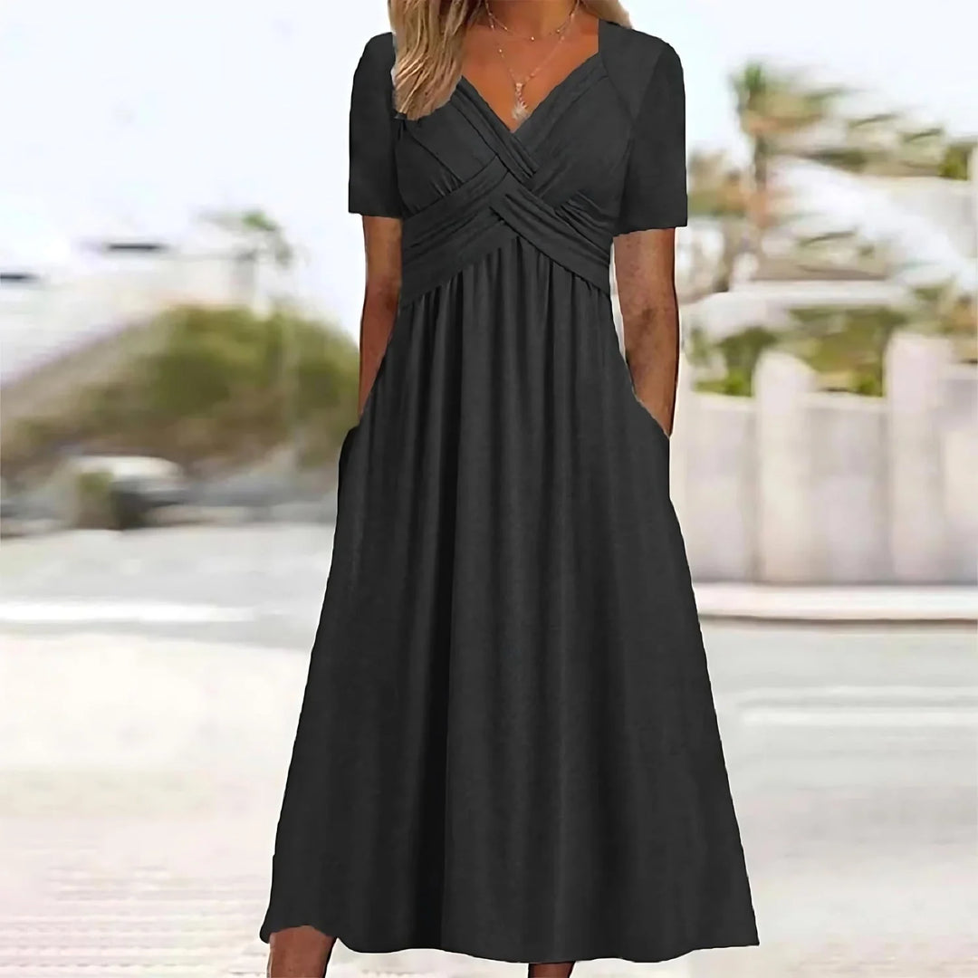 Isadora | Rochie maxi elegantă cu talie plisată