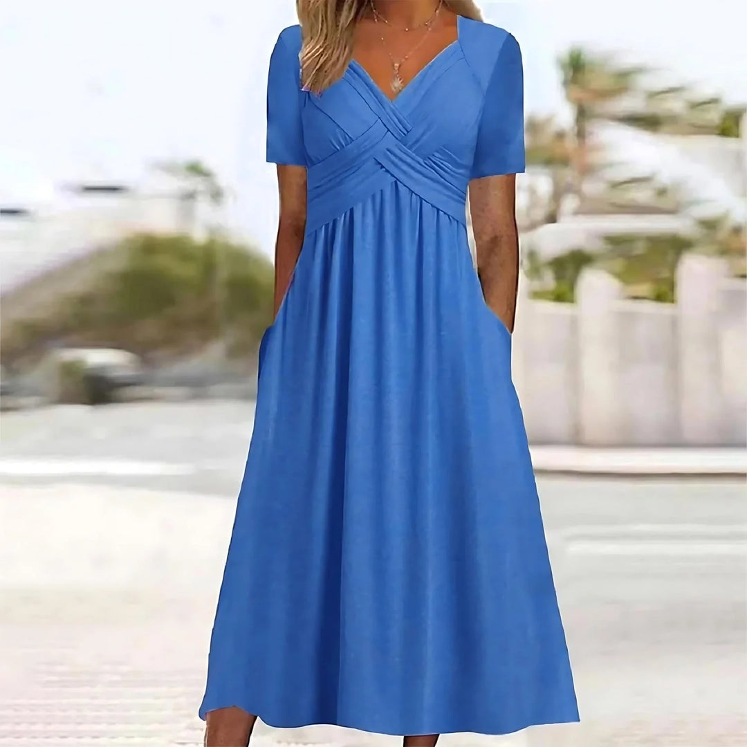 Isadora | Rochie maxi elegantă cu talie plisată