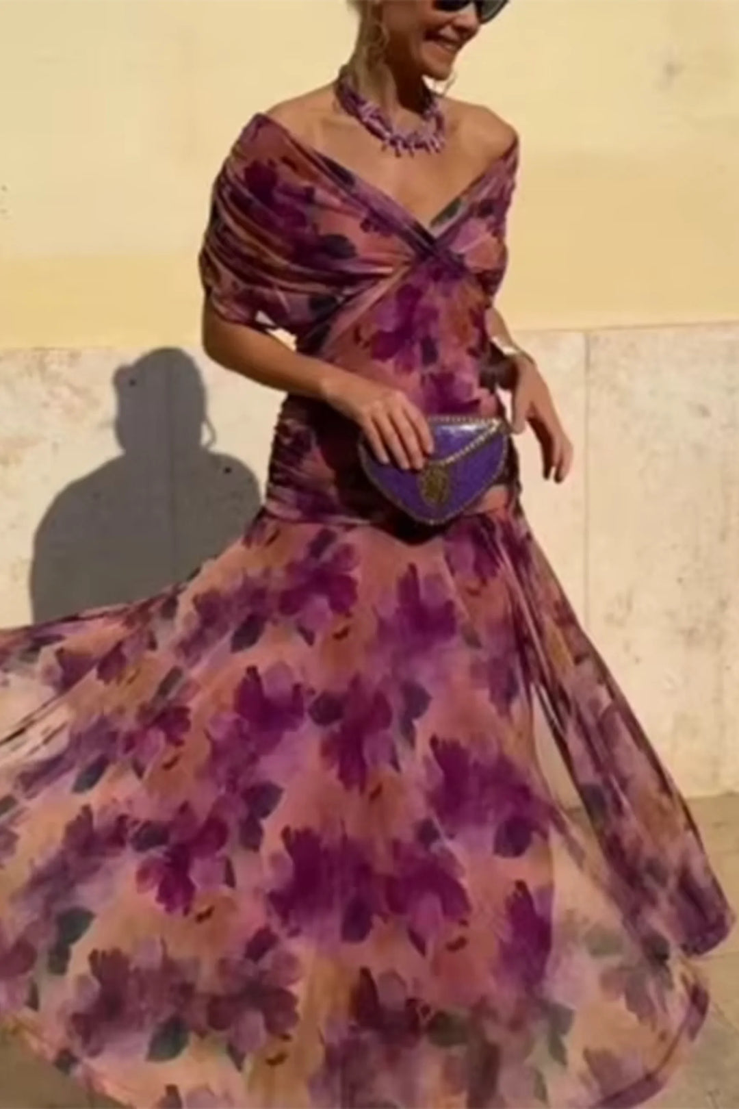 Fiorella | Rochie maxi elegantă cu decolteu drapat