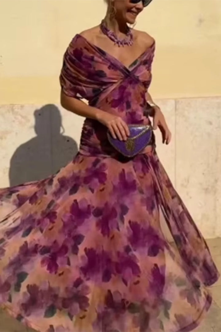 Fiorella | Rochie maxi elegantă cu decolteu drapat