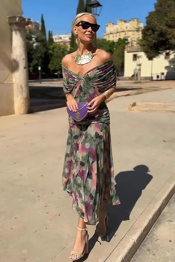 Fiorella | Rochie maxi elegantă cu decolteu drapat
