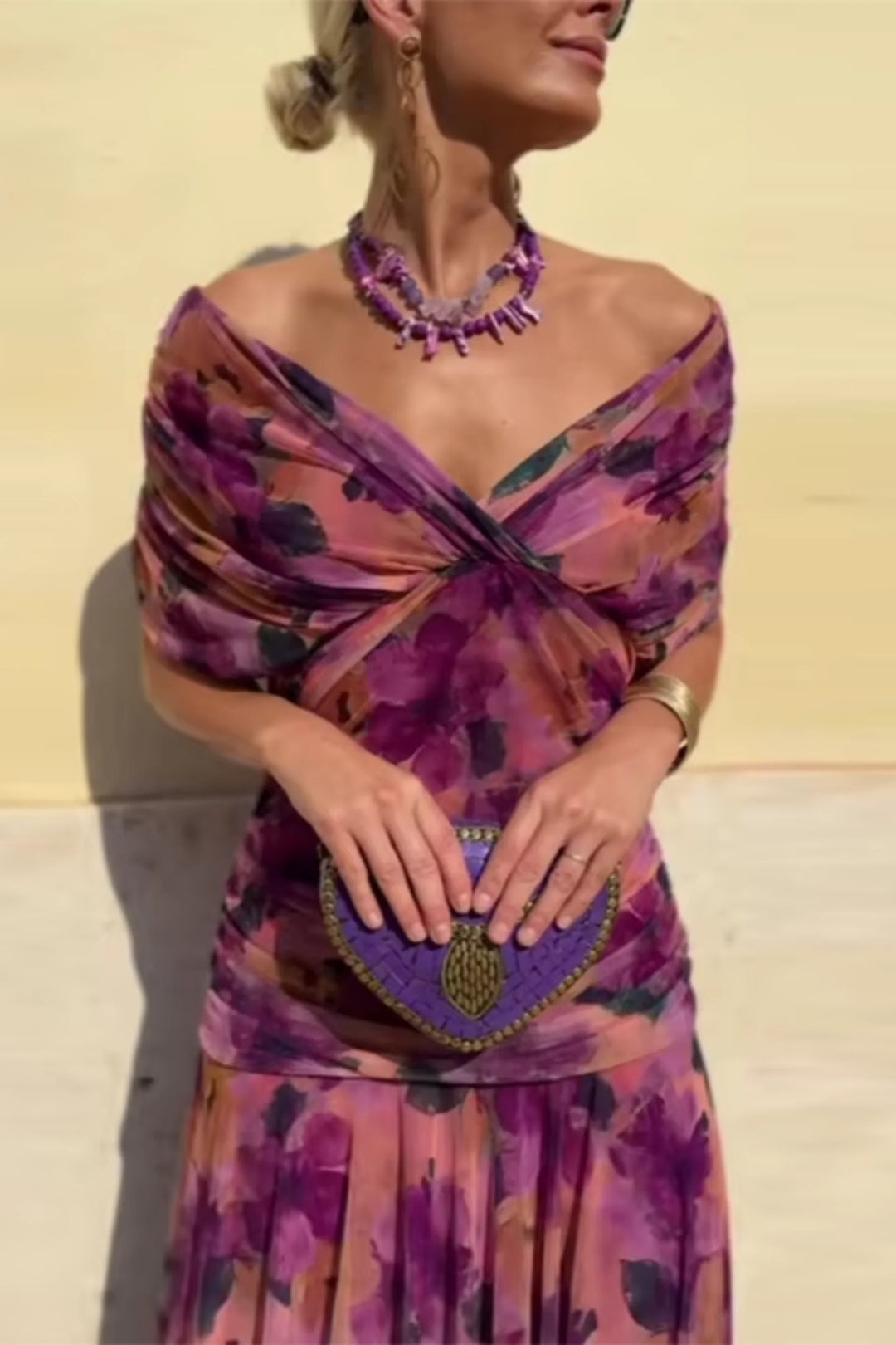 Fiorella | Rochie maxi elegantă cu decolteu drapat