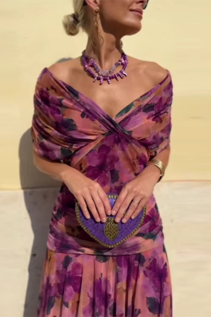Fiorella | Rochie maxi elegantă cu decolteu drapat