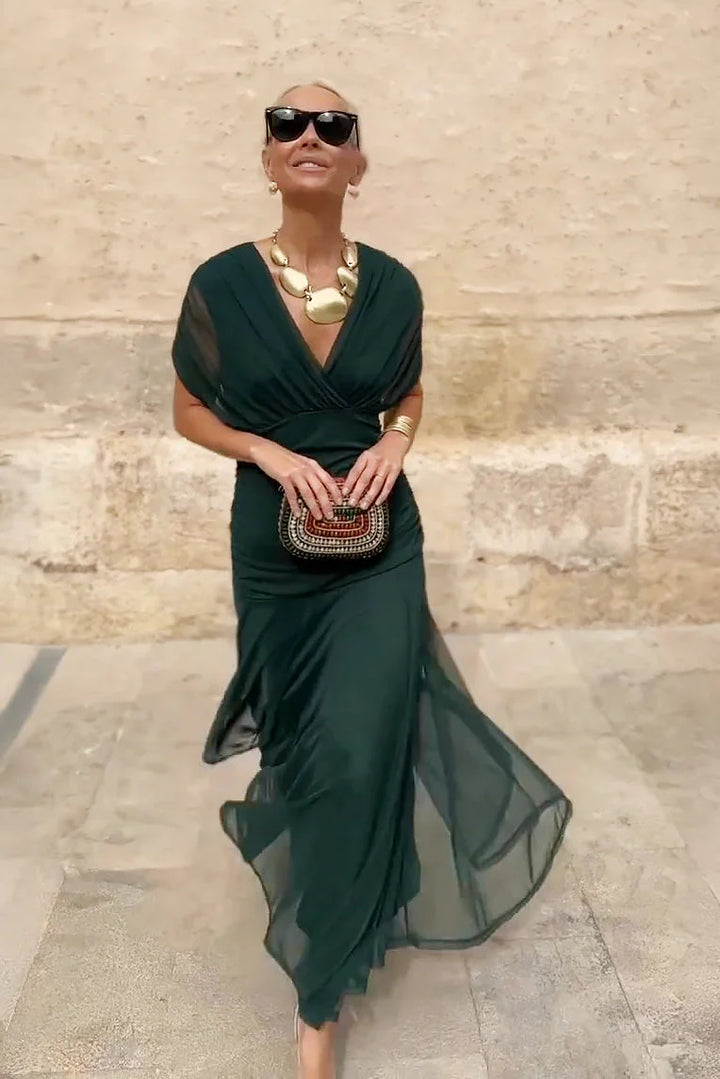 Fiorella | Rochie maxi elegantă cu decolteu drapat