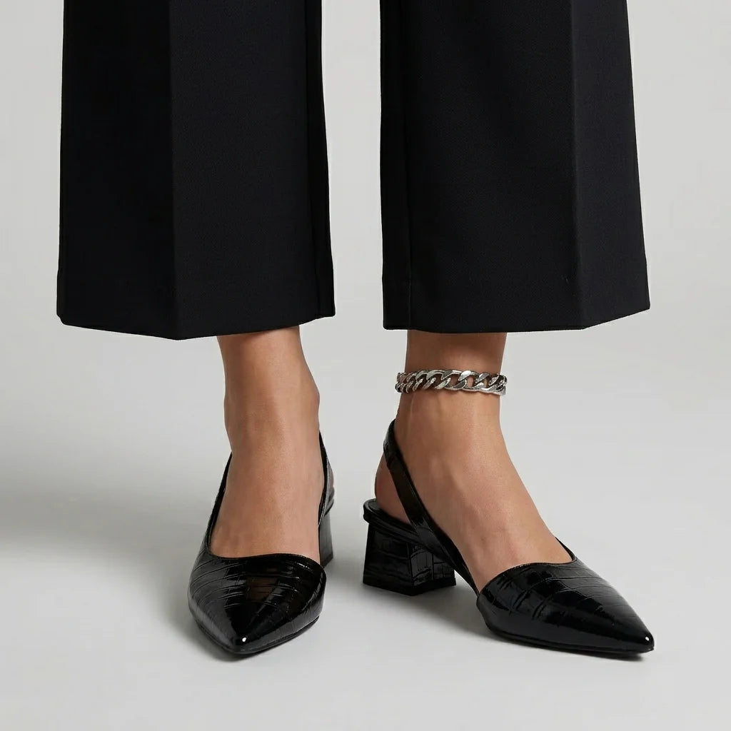 Lima | Pantofi Slingback cu Toc Bloc și Textură Croco