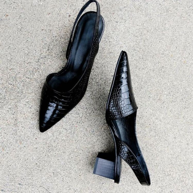 Lima | Pantofi Slingback cu Toc Bloc și Textură Croco
