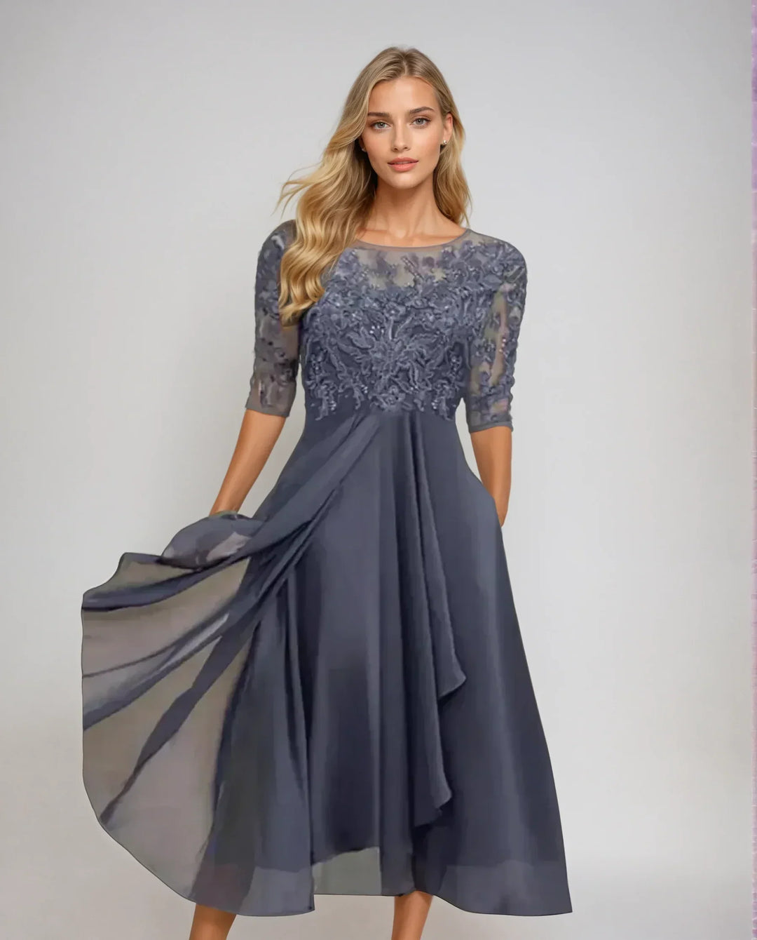 Megan | Rochie Elegantă Midi cu Dantelă