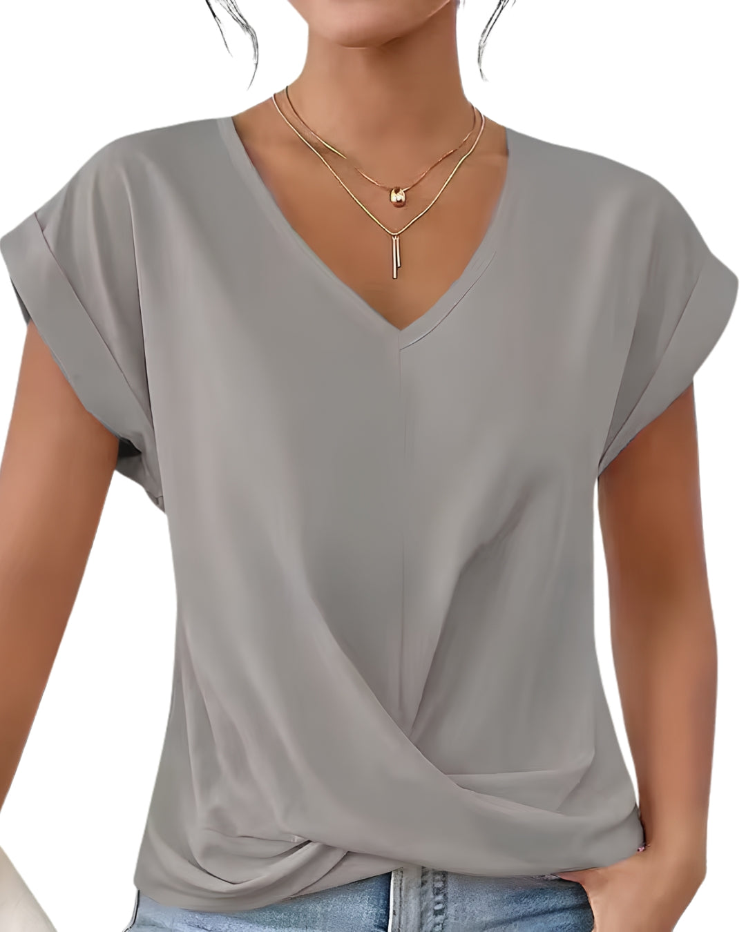 Top Elegant cu Decolteu în V și Drapaj Modern