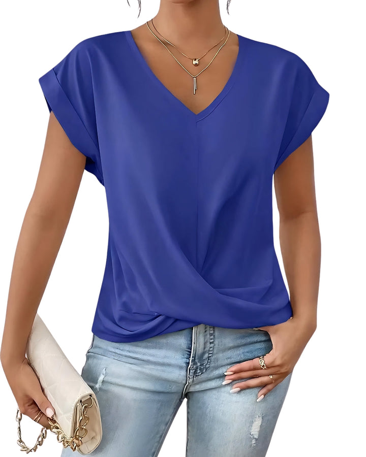 Top Elegant cu Decolteu în V și Drapaj Modern