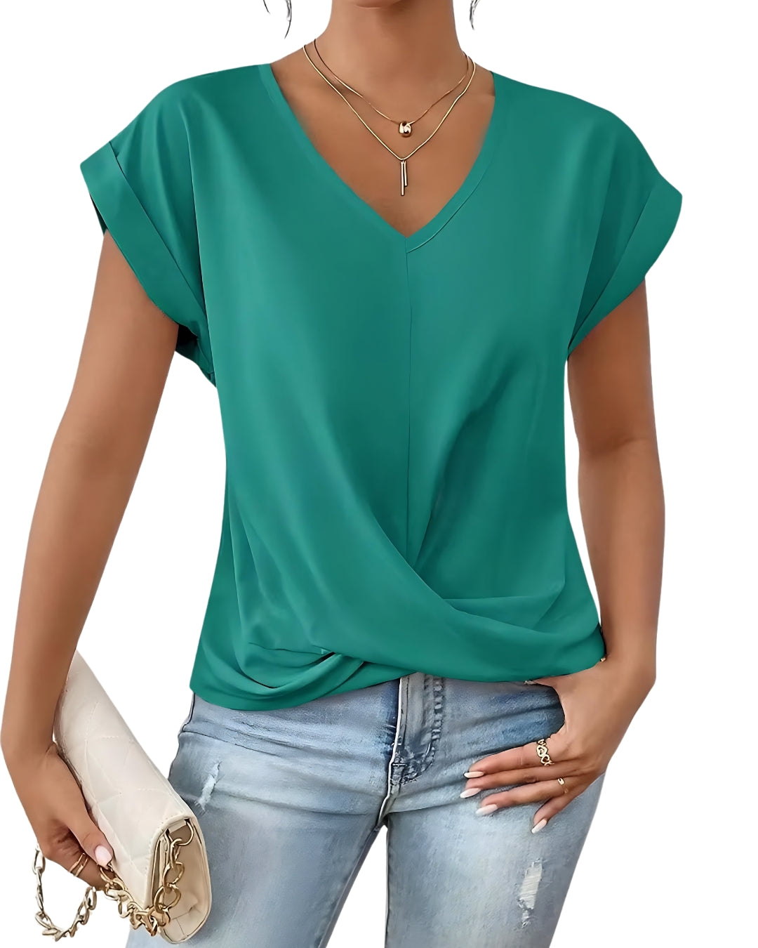 Top Elegant cu Decolteu în V și Drapaj Modern